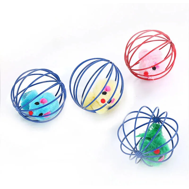 Candy-colored Cat Toys With Bell Mouse Cage Toys Plastic Artificial Colorful Cat Teaser Toy Pet Interactive Training Supplies