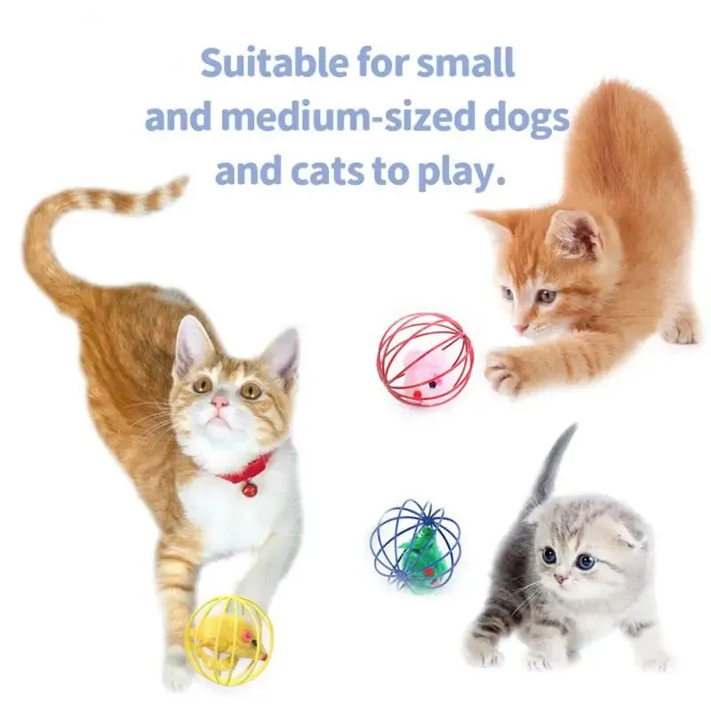 Candy-colored Cat Toys With Bell Mouse Cage Toys Plastic Artificial Colorful Cat Teaser Toy Pet Interactive Training Supplies