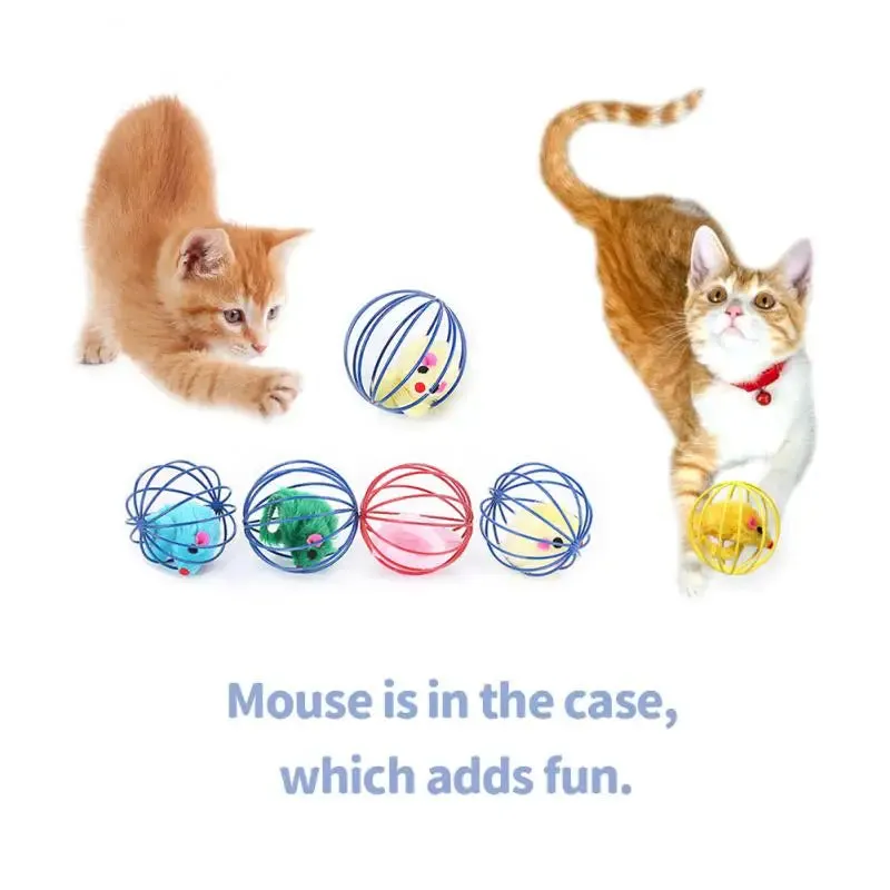 Candy-colored Cat Toys With Bell Mouse Cage Toys Plastic Artificial Colorful Cat Teaser Toy Pet Interactive Training Supplies