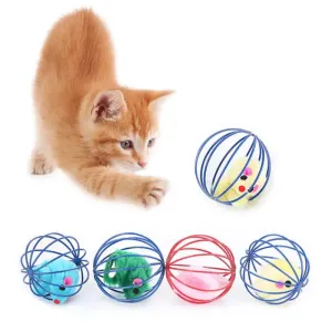 Candy-colored Cat Toys With Bell Mouse Cage Toys Plastic Artificial Colorful Cat Teaser Toy Pet Interactive Training Supplies
