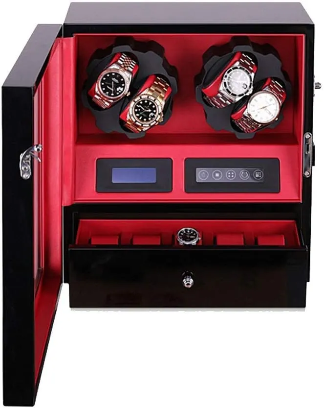 capacity snowflake skeletally Shell Powered by Japanese Motor, Built-in LED Illumination for 9 Automatic Watches Luxury Wooden Automatic Watch Winder,6 Winding Spaces Wooden 