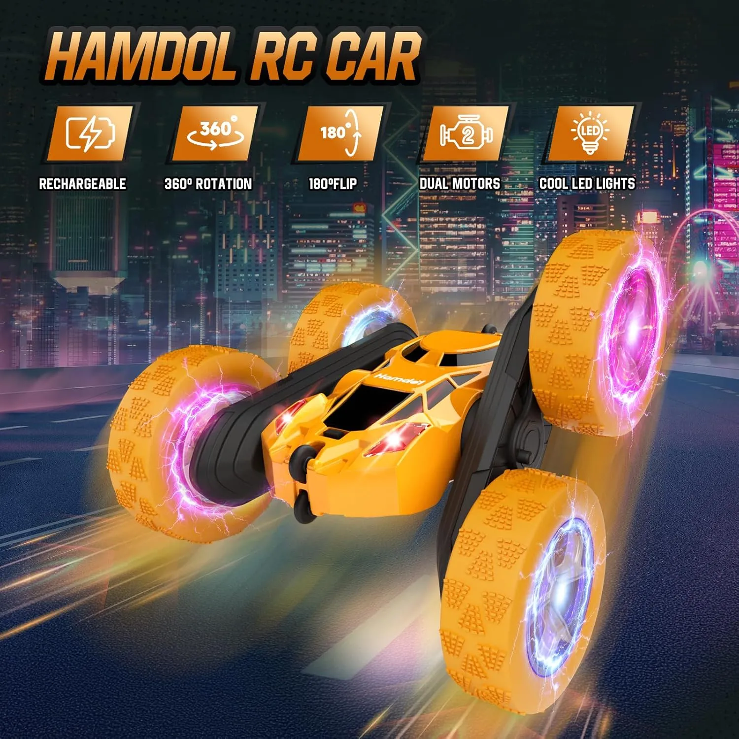 Car$ 360�� Rotating 2.4GHz Fast Stunt tendency RC Cars for Kids$ Boy Toys Ages 6 7 8 9 10 Year Old$ Gifts for Boys and Grils-Yellow Remote Control 
