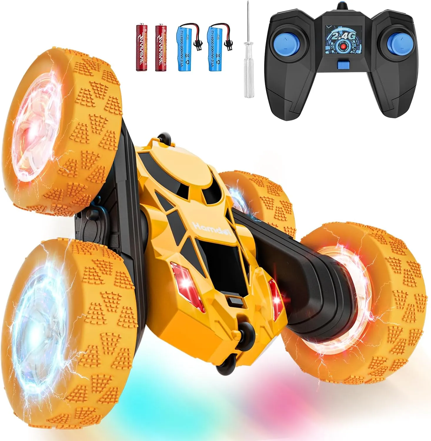 Car$ 360�� Rotating 2.4GHz Fast Stunt tendency RC Cars for Kids$ Boy Toys Ages 6 7 8 9 10 Year Old$ Gifts for Boys and Grils-Yellow Remote Control 