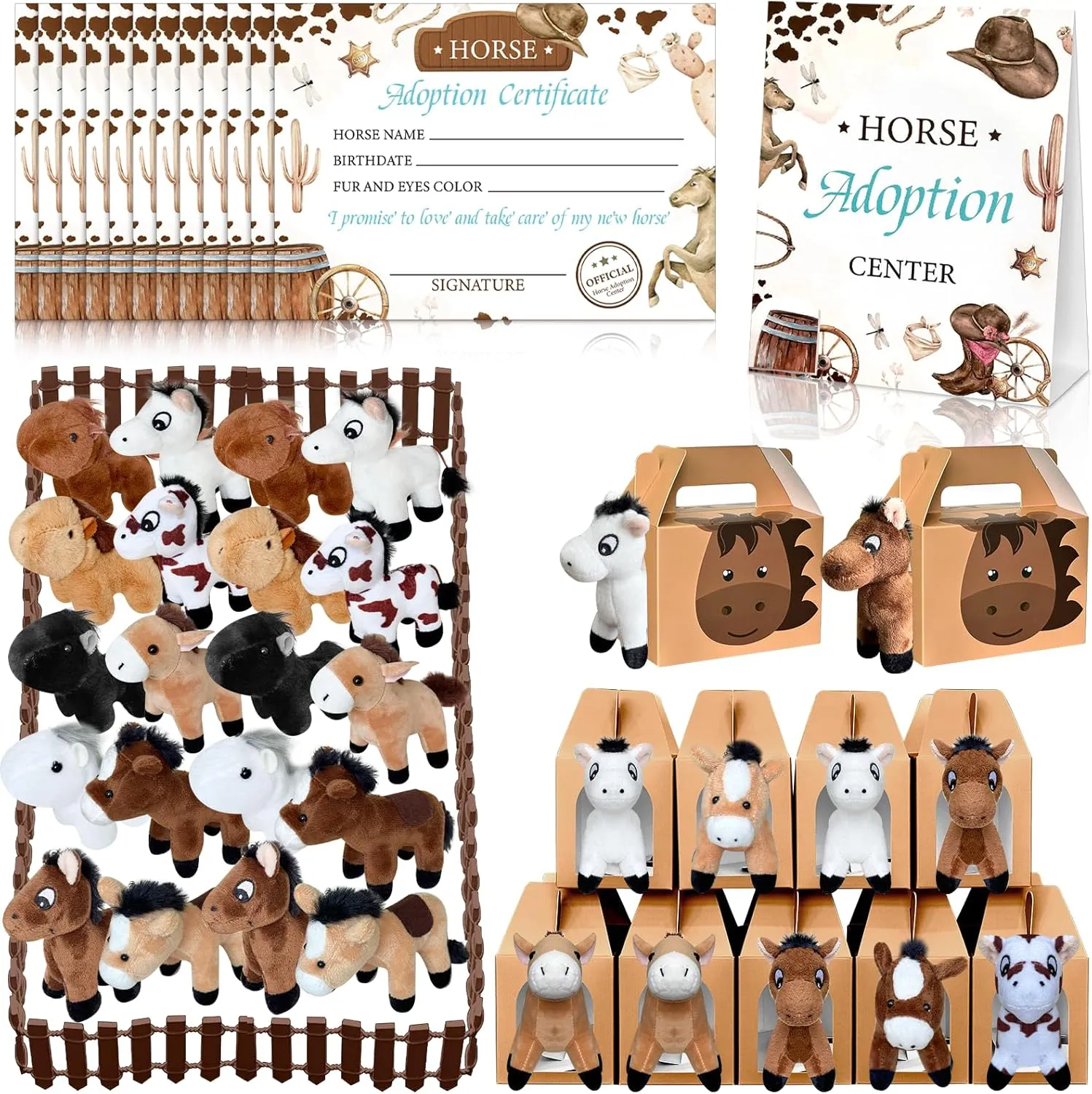 Card 2 Fence for Adopt A Pony piracy carve Western Party Favor 63 Pcs Horse Adoption Party Favor Include 20 Horses Stuffed Animals 20 Foldable Horse Boxes 20 Adoption Certificates 1 AdoptionS 