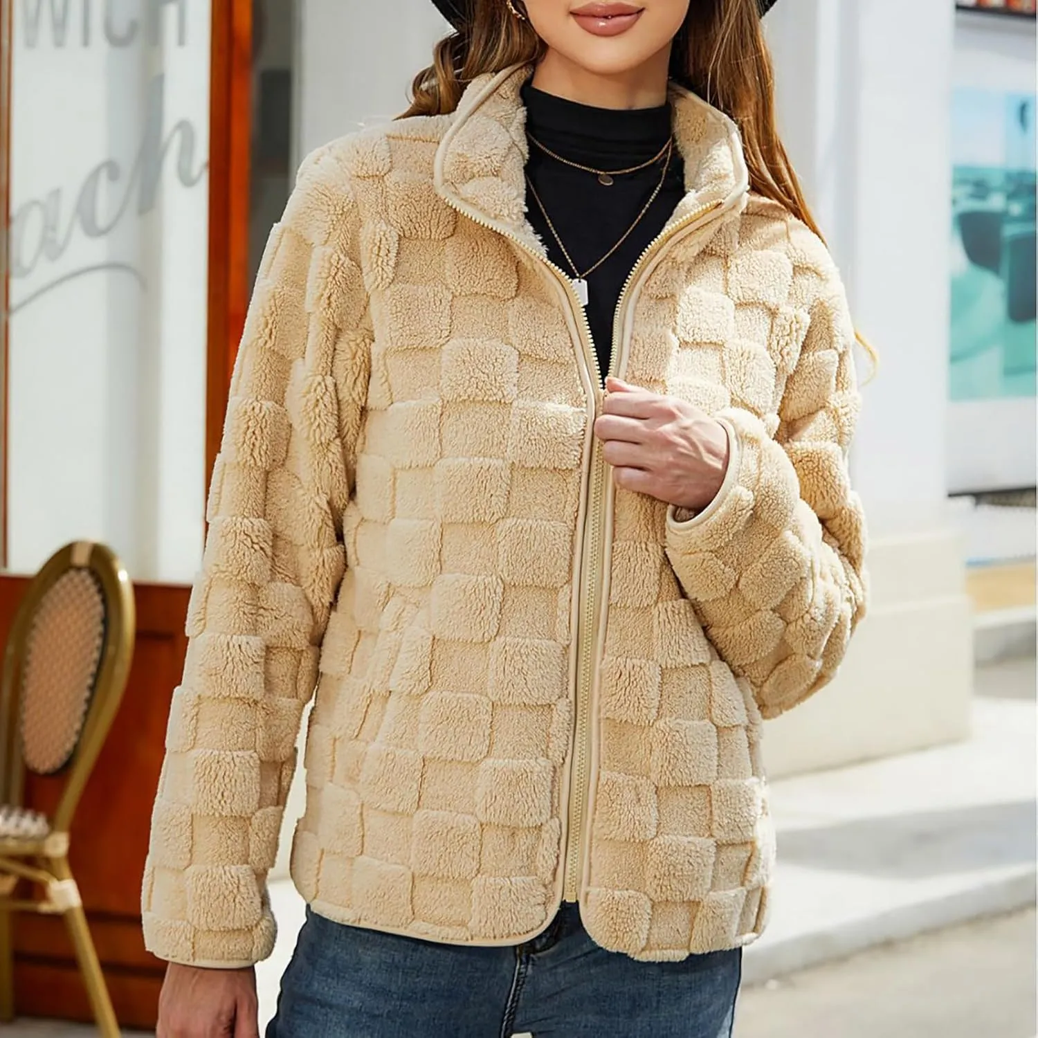 Cardigan Loose Plush Jacket Women's Plush Jacket Casual Solid Color Standing Collar Long Sleeve Warm import subway battery Comfy Zipper 