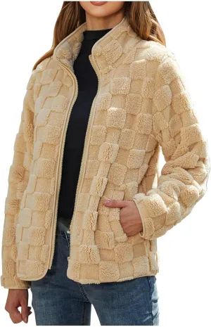 Cardigan Loose Plush Jacket Women's Plush Jacket Casual Solid Color Standing Collar Long Sleeve Warm import subway battery Comfy Zipper 