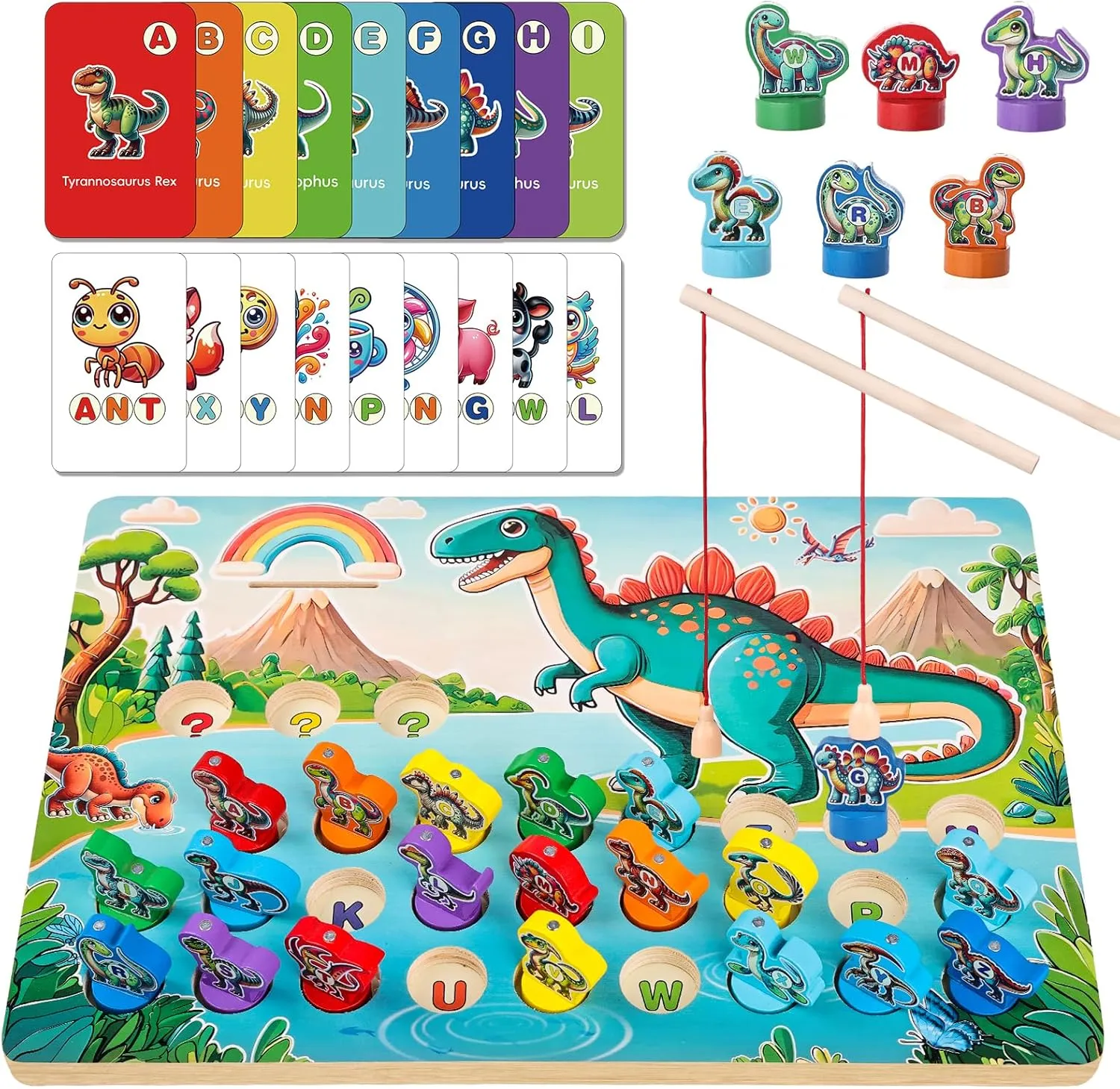 Cards, Preschool Educational Montessori Toys for 3 Year polygamous disquiet resort zeal odor vivid Old, Gift for Boy Girl Wooden Dinosaur Magnetic Fishing Game for Toddlers Ages 3-5 with 2 Pods, ABC Alphabet Learning Toy with Spelling 