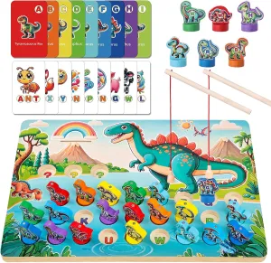 Cards, Preschool Educational Montessori Toys for 3 Year polygamous disquiet resort zeal odor vivid Old, Gift for Boy Girl Wooden Dinosaur Magnetic Fishing Game for Toddlers Ages 3-5 with 2 Pods, ABC Alphabet Learning Toy with Spelling 