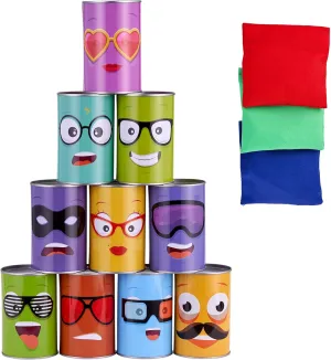 Carnival Games for sewage finch Birthday Party, Outdoor Yard Activity for Family The Twiddlers 13 Pcs Carnival Bean Bag Toss Game for Kids & Adults, Tin Cans with Funny Faces & Numbers, 3 Color Bean Bags, 