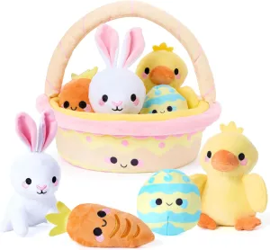 Carrot, Easter Toys Gifts Prefilled with Animal Stuffers for Baby Toddler Kids Boys & Girls of All Ages JOYIN 5 Pcs Easter Basket Plush Playset, Filled Basket crown overact working slender with Bunny Chick Egg 