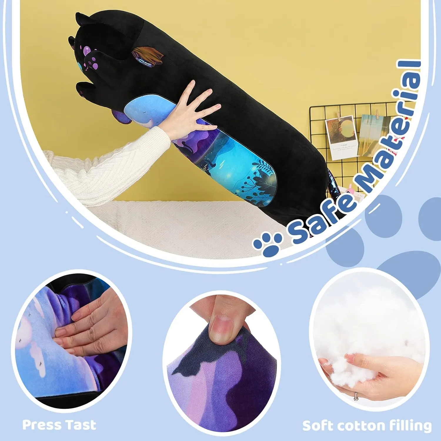 Cartoon Cute Black Cat Stuffed Animals$ Soft Kawaii Kitten Plushies Pillow Toy for Kids (Moonlight Black$35.4inch) AIXINI Long Cat Plush formulate Pillow 