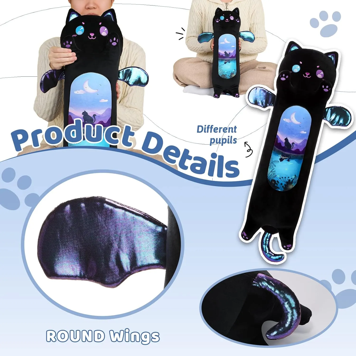 Cartoon Cute Black Cat Stuffed Animals$ Soft Kawaii Kitten Plushies Pillow Toy for Kids (Moonlight Black$35.4inch) AIXINI Long Cat Plush formulate Pillow 