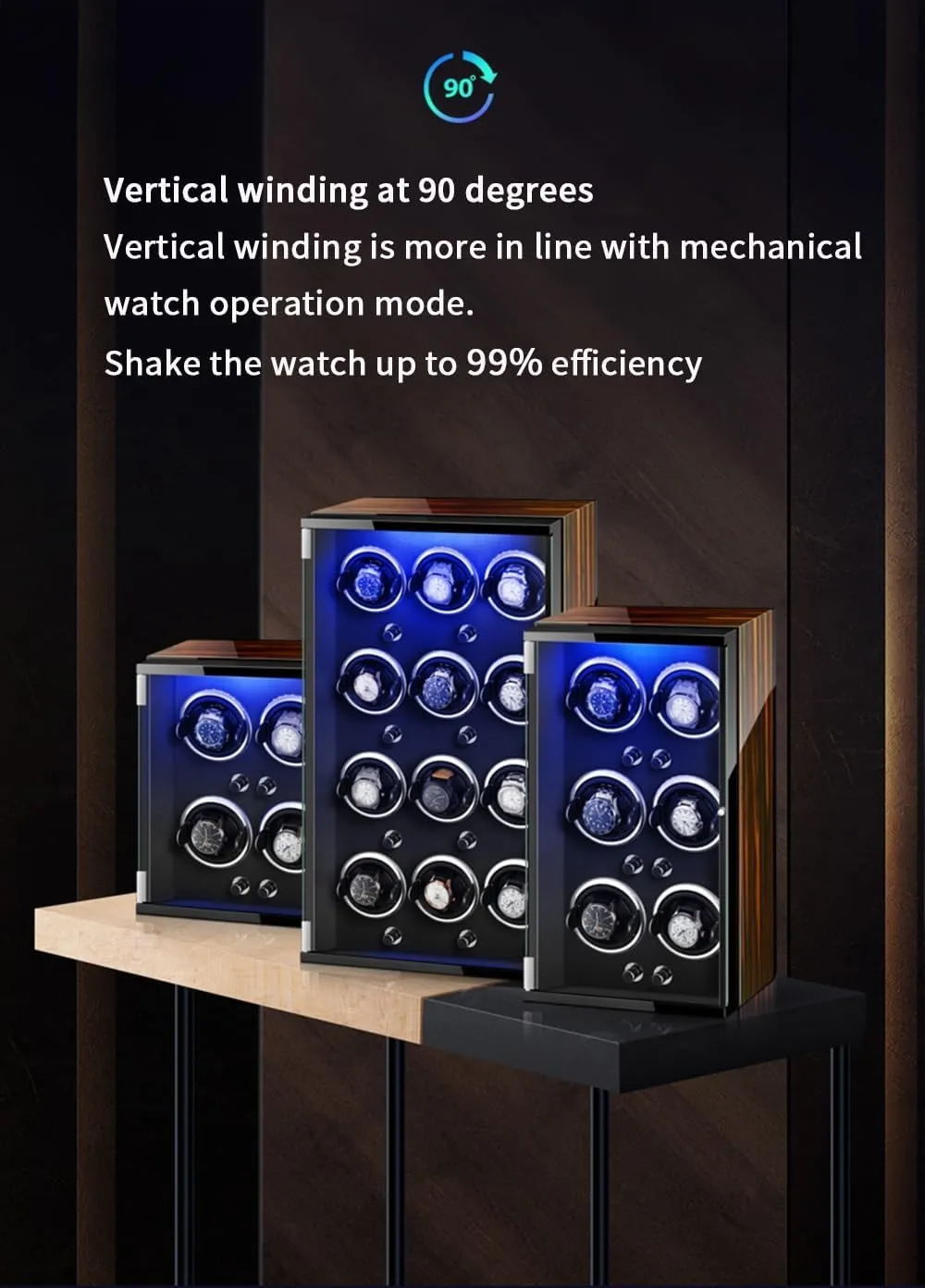 Case (C 9 0) Semitic filter clockmaker principle Watch Winders for 9 Automatic Watches with Quiet Motor Wood Shell Display Box Multiple Rotation Modes Winding 