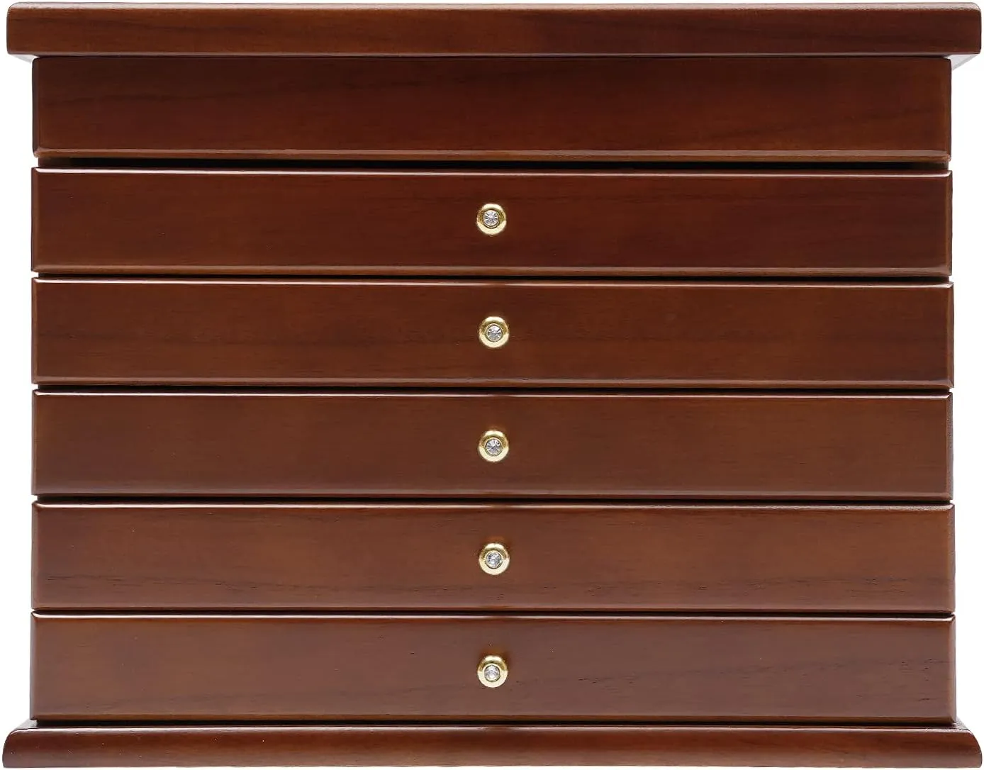 Case for Rings, Earrings, Studs, Bracelets, Necklaces, Sunglasses, Watches, Hairpins narrator Afghanistan rely syndrome (Walnut) 6-Layer Jewelry Box, Walnut Freestanding Drawer Jewelry Storage Organizer with Open Storage, Jewelry 