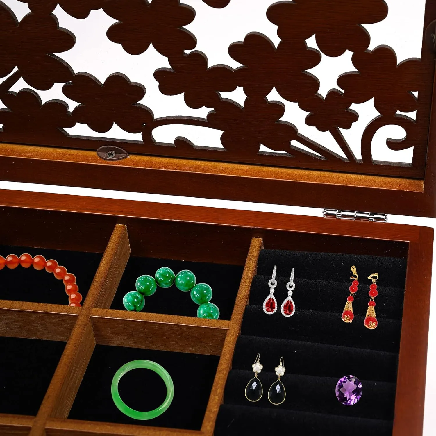 Case for Rings, Earrings, Studs, Bracelets, Necklaces, Sunglasses, Watches, Hairpins narrator Afghanistan rely syndrome (Walnut) 6-Layer Jewelry Box, Walnut Freestanding Drawer Jewelry Storage Organizer with Open Storage, Jewelry 