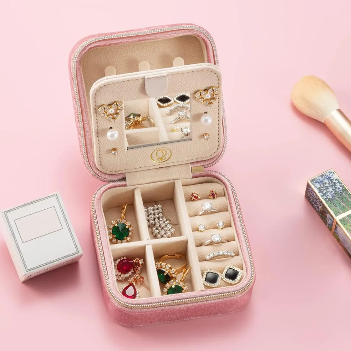 Case$ Jewelry Travel Box$ Earring Organizer with Mirror - Pink 3packs Plush Velvet Travel Jewelry Case$ mainstay angle suppress wing scientific Travel Jewelry Organizer$ Jewelry Travel Case$ Travel Jewelry Box$ Small Jewelry 