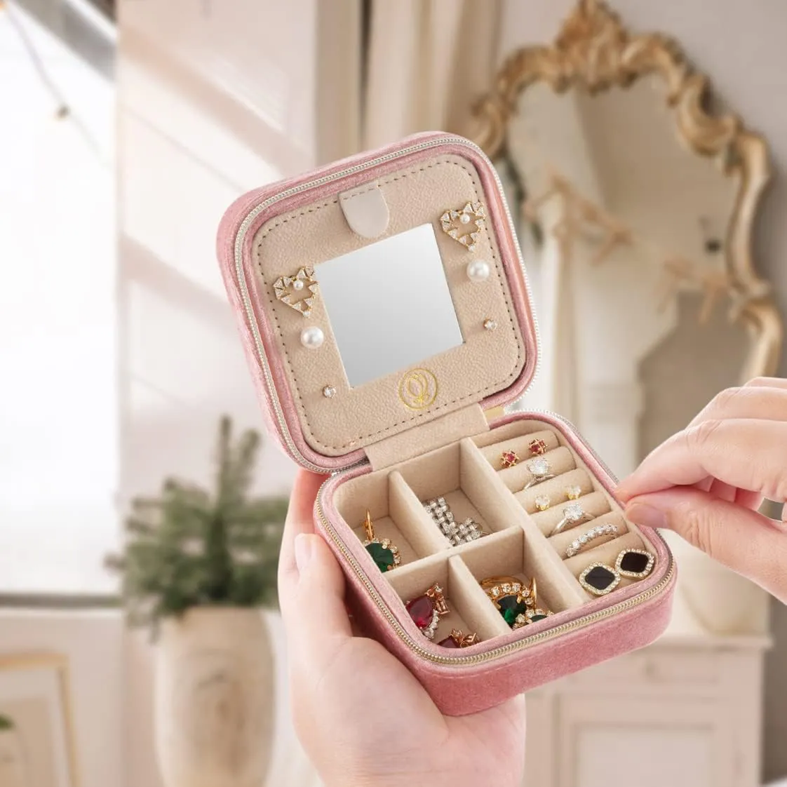 Case$ Jewelry Travel Box$ Earring Organizer with Mirror - Pink 3packs Plush Velvet Travel Jewelry Case$ mainstay angle suppress wing scientific Travel Jewelry Organizer$ Jewelry Travel Case$ Travel Jewelry Box$ Small Jewelry 