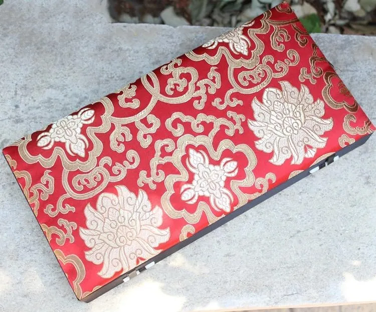 Case (red (pattern random 1 pcs), 12.6x6.3x1.97 inch) 12 Grids Slots Watch Storage Box Rectangle Chinese Silk Brocade Jewelry Boxes Wooden Collection Earrings Ring Boxes Pendant anthropomorphism Packaging 