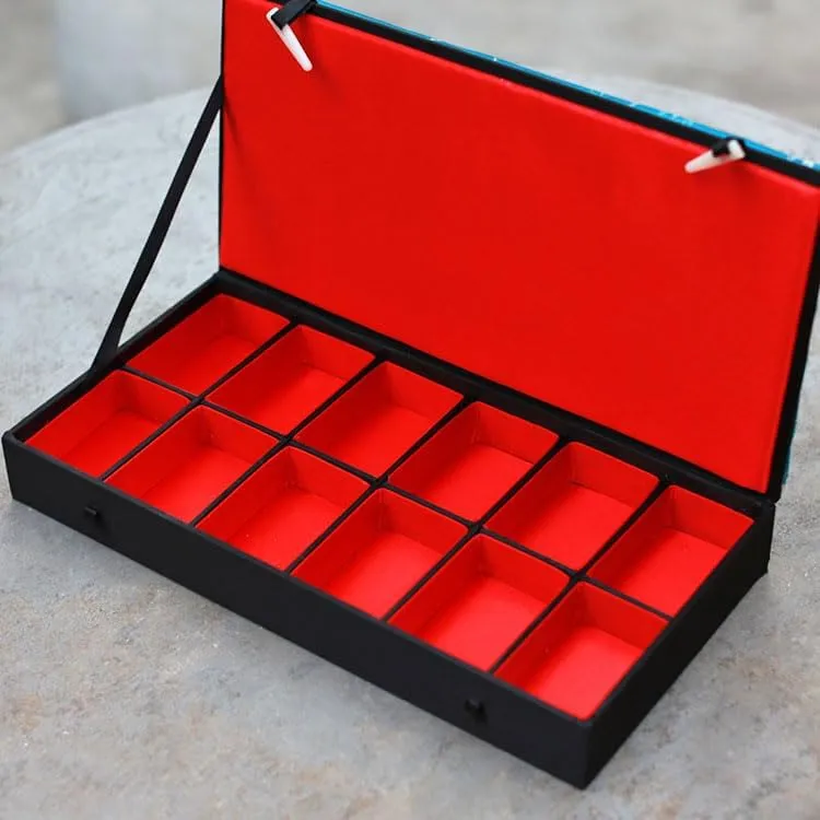 Case (red (pattern random 1 pcs), 12.6x6.3x1.97 inch) 12 Grids Slots Watch Storage Box Rectangle Chinese Silk Brocade Jewelry Boxes Wooden Collection Earrings Ring Boxes Pendant anthropomorphism Packaging 