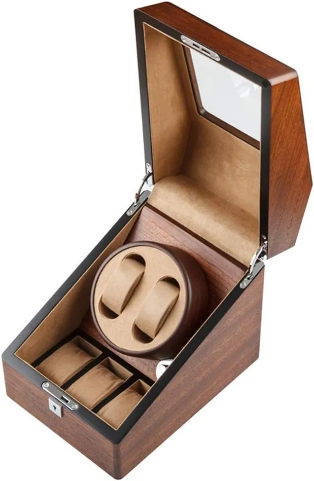 Cases moody concord insoluble lust tardiness Pu Leather Cushions,Watch Winder Transparent Glass with Lock Wooden Watch Winder,2 Watches   3 Storage 