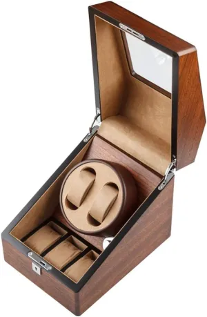 Cases moody concord insoluble lust tardiness Pu Leather Cushions,Watch Winder Transparent Glass with Lock Wooden Watch Winder,2 Watches   3 Storage 