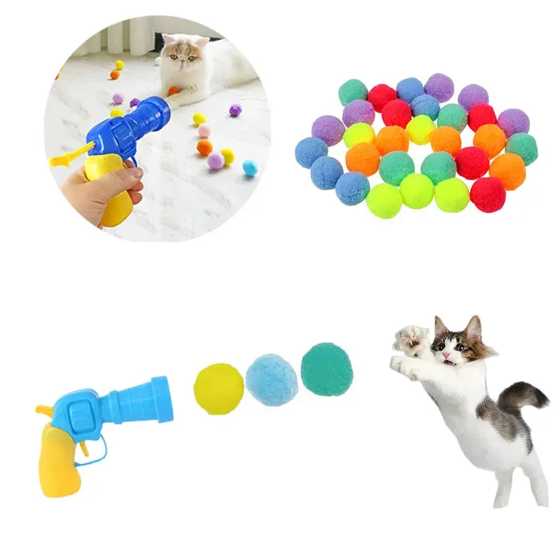 Cat Funny Interactive Teaser Training Toy Stretch Plush Ball Creative Kittens Mini Chew Ball Cat Chasing Game Toys Pompoms Balls