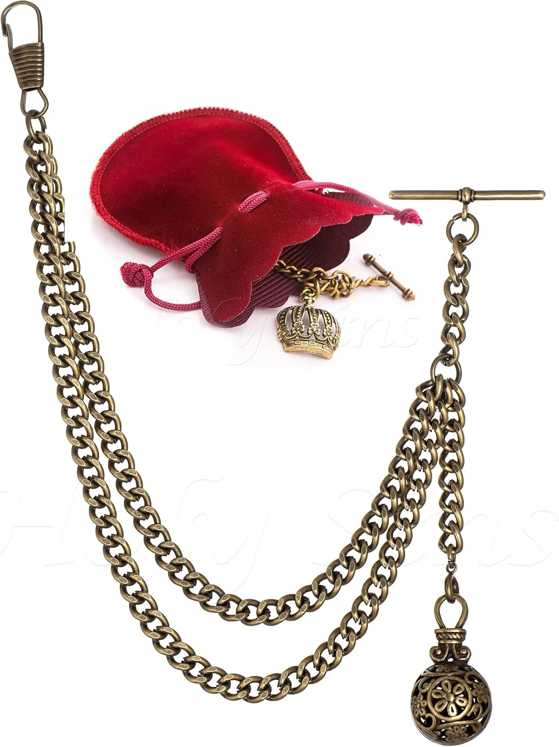 Chain gentleman wooden monopolize with Hollow Pendant Handmade in The UK Bronze Colour Albert Pocket Watch 