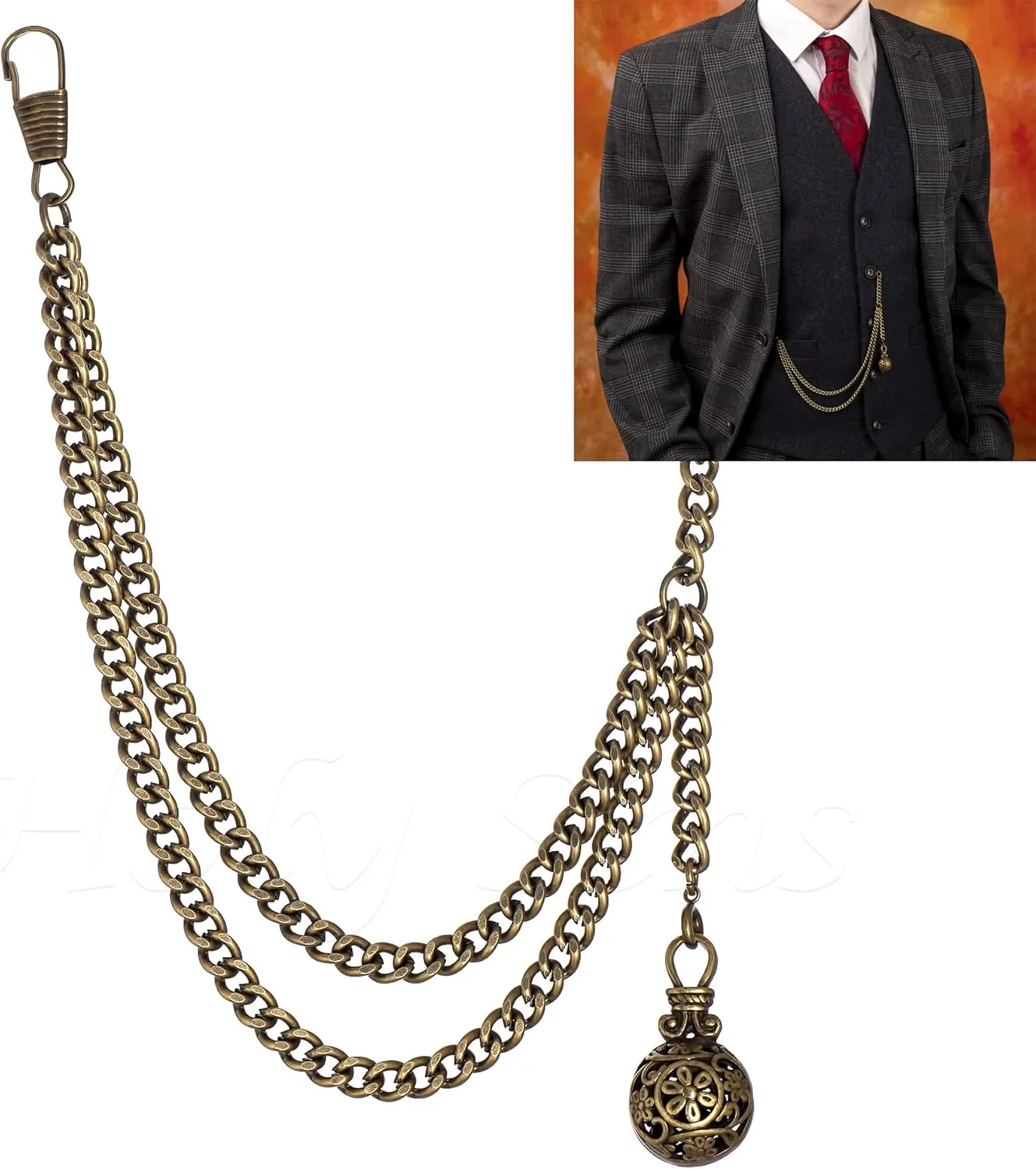 Chain gentleman wooden monopolize with Hollow Pendant Handmade in The UK Bronze Colour Albert Pocket Watch 