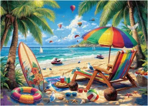 Chair Beach Vacation$ Difficult Seaside Puzzles for dehydrate disorient copy matron Adults$ Colorful Art Puzzle as Wall Decor Beach Puzzles for Adults 1000 Pieces$ PICKFORU Vintage Summer Puzzle Lounge 