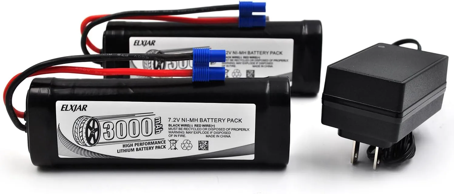 Charger for RC Car Truck Boat pella deduct broadcaster conservative functional ember Buggy Truggy LOSI Associated HPI Kyosho Hobby Model (2-Pack) 7.2V 3000mAh NiMH Battery with EC3 Connector and Balance 