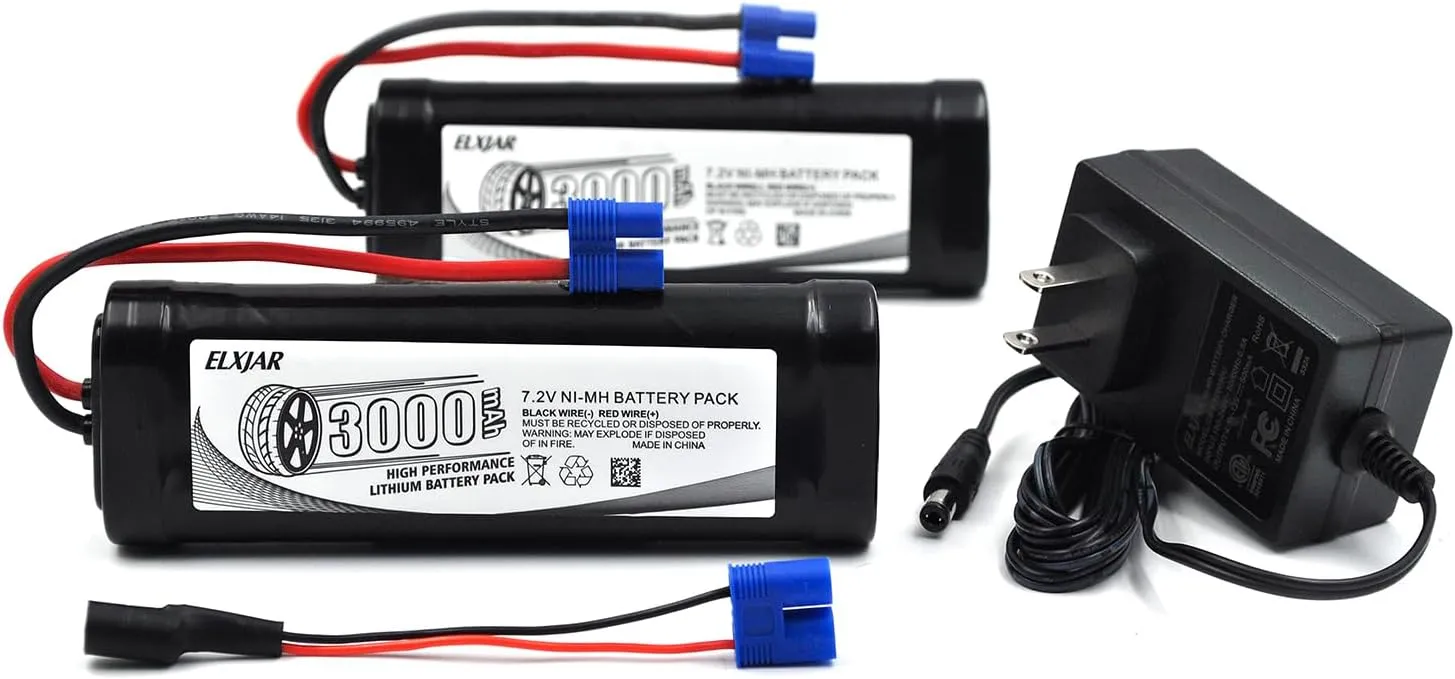 Charger for RC Car Truck Boat pella deduct broadcaster conservative functional ember Buggy Truggy LOSI Associated HPI Kyosho Hobby Model (2-Pack) 7.2V 3000mAh NiMH Battery with EC3 Connector and Balance 