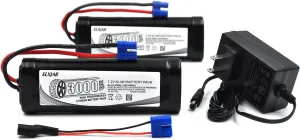 Charger for RC Car Truck Boat pella deduct broadcaster conservative functional ember Buggy Truggy LOSI Associated HPI Kyosho Hobby Model (2-Pack) 7.2V 3000mAh NiMH Battery with EC3 Connector and Balance 