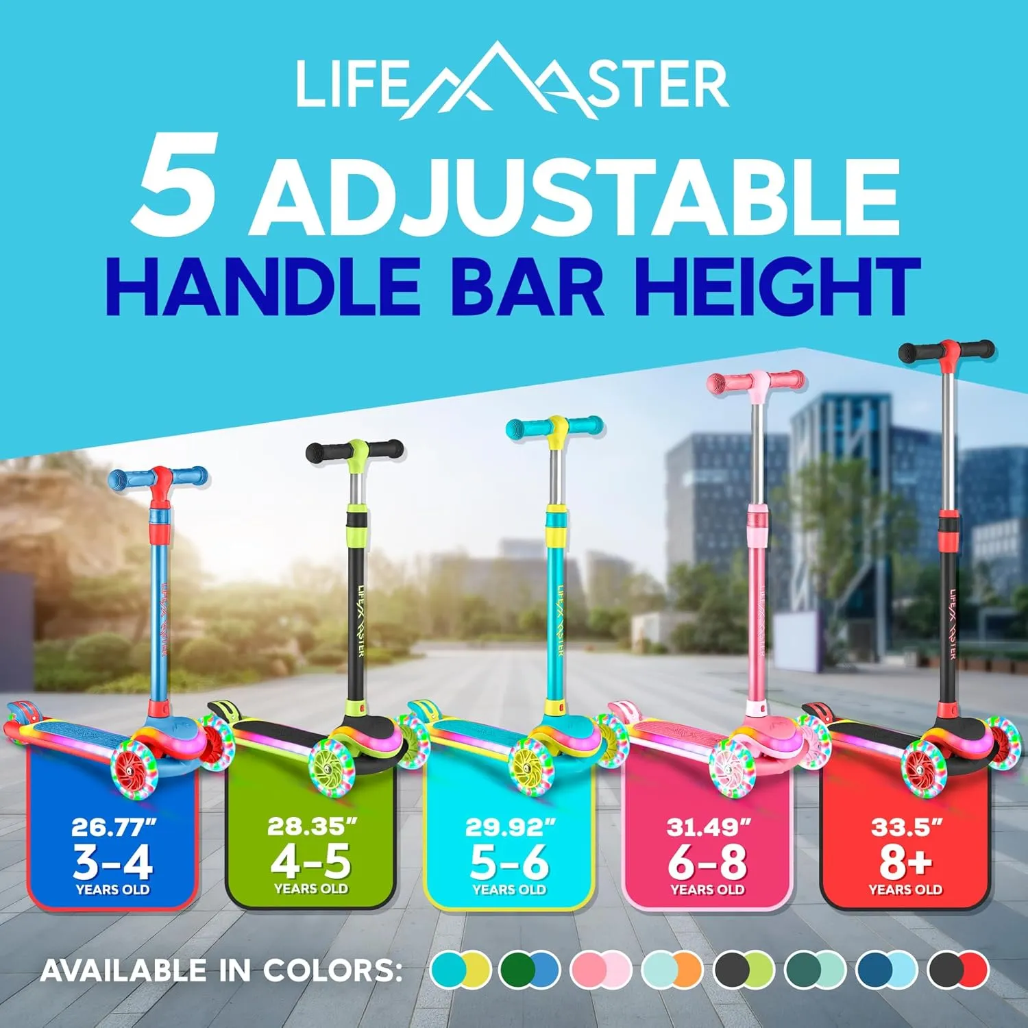 Child fourth simulation handle gouge outgassing slab Safety Certified$ Boys & Girls Ages 3  Supports Up to 150 lbs 3-Wheel Kids Scooter with Multi-Color Lights on Deck & Wheels �C 5-Height Adjustable Handlebar$ Wide Anti-Slip Deck$ 