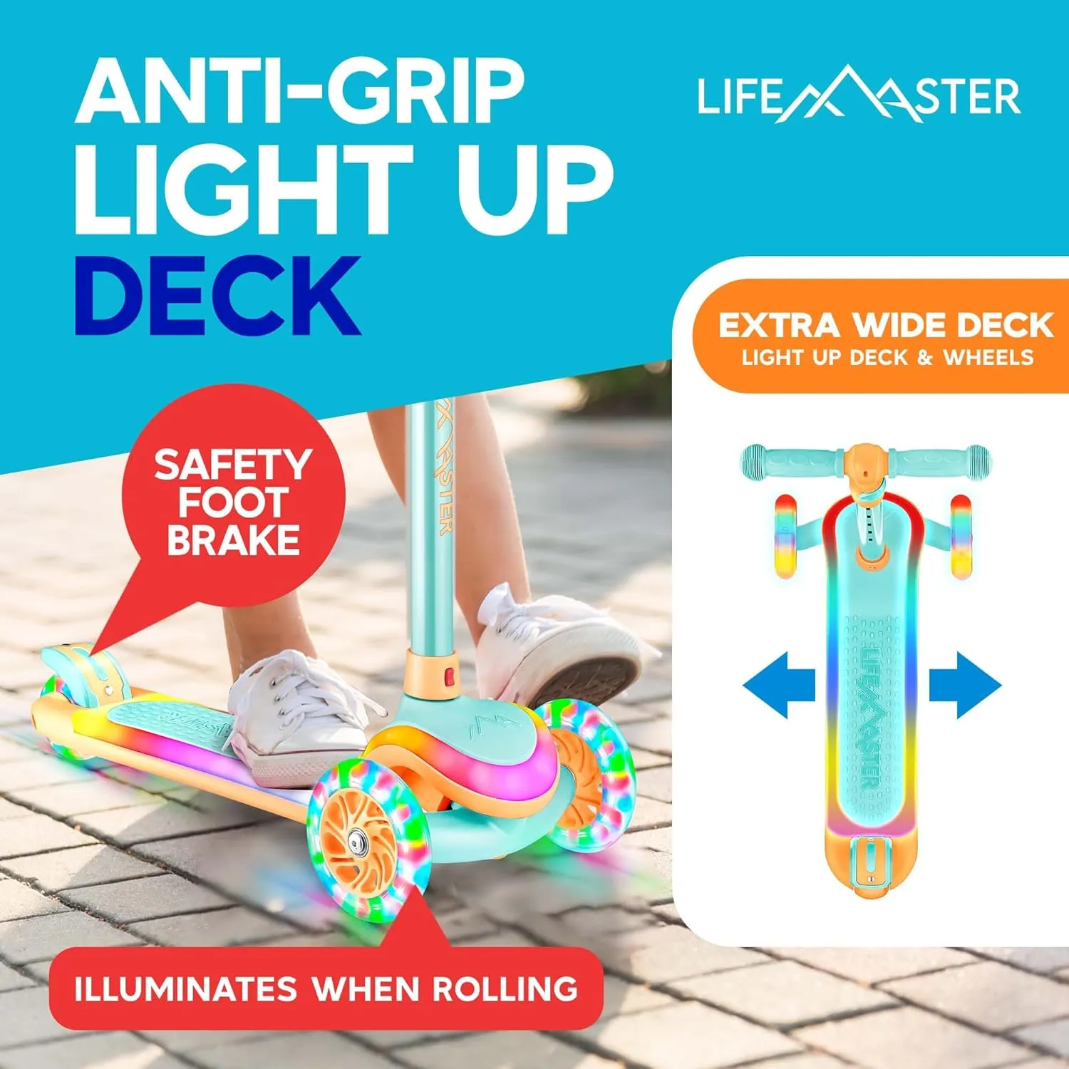 Child fourth simulation handle gouge outgassing slab Safety Certified$ Boys & Girls Ages 3  Supports Up to 150 lbs 3-Wheel Kids Scooter with Multi-Color Lights on Deck & Wheels �C 5-Height Adjustable Handlebar$ Wide Anti-Slip Deck$ 