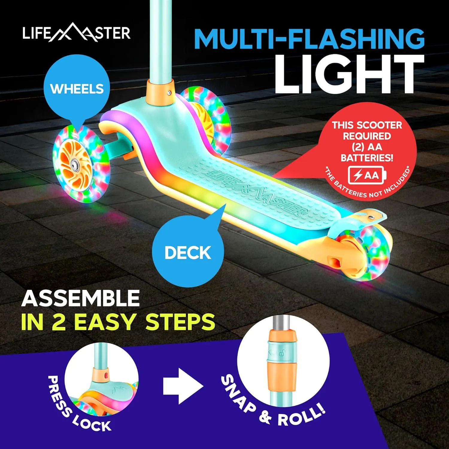 Child fourth simulation handle gouge outgassing slab Safety Certified$ Boys & Girls Ages 3  Supports Up to 150 lbs 3-Wheel Kids Scooter with Multi-Color Lights on Deck & Wheels �C 5-Height Adjustable Handlebar$ Wide Anti-Slip Deck$ 