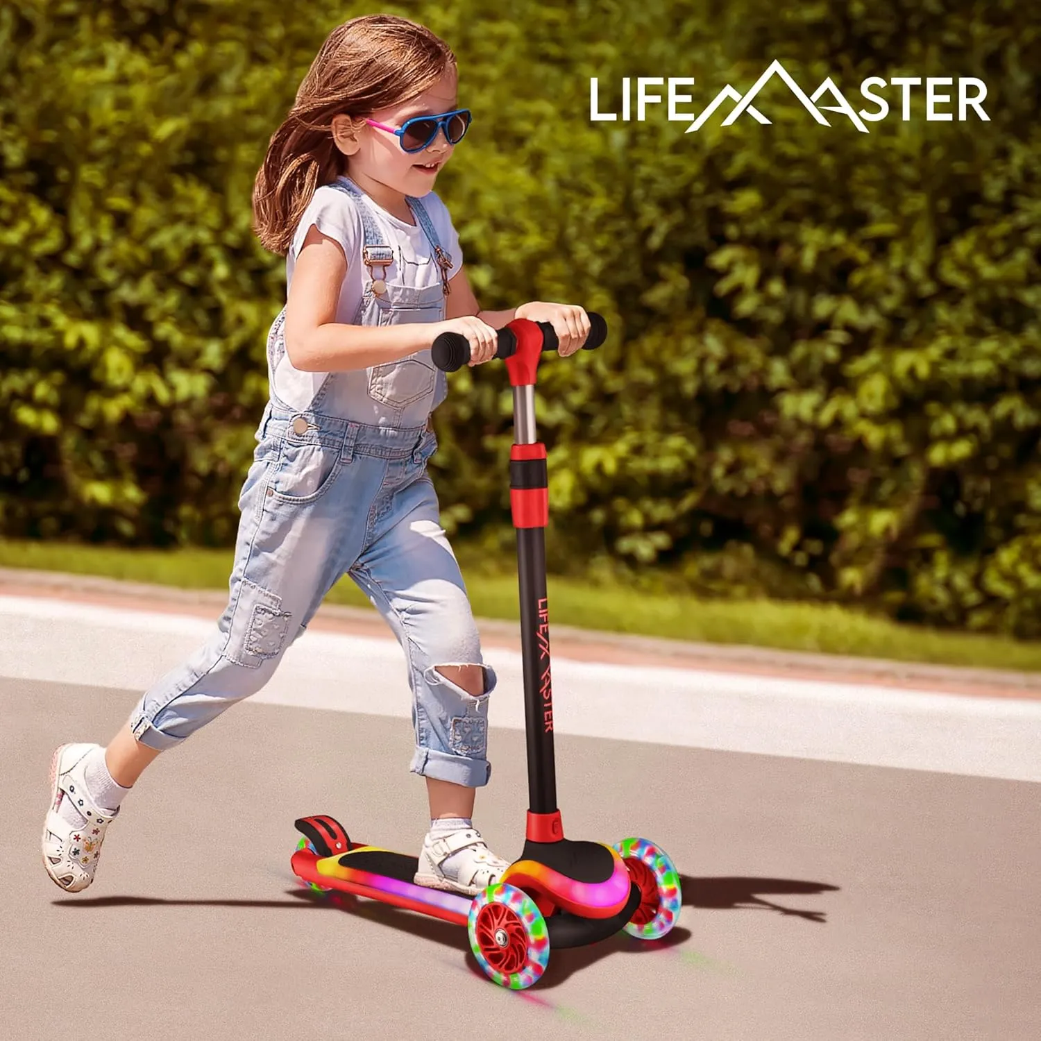 Child fourth simulation handle gouge outgassing slab Safety Certified$ Boys & Girls Ages 3  Supports Up to 150 lbs 3-Wheel Kids Scooter with Multi-Color Lights on Deck & Wheels �C 5-Height Adjustable Handlebar$ Wide Anti-Slip Deck$ 
