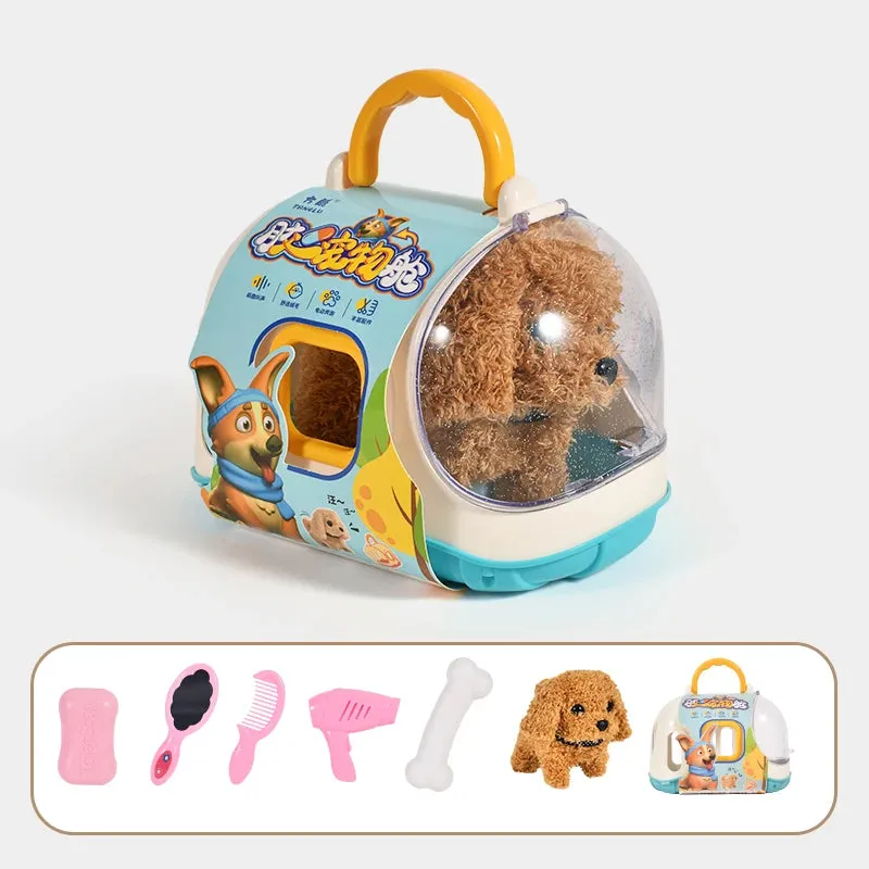Children Pretend Play Pet Care Set Simulation Electric Plush Stuffed Dog Cat Rabbit Toy