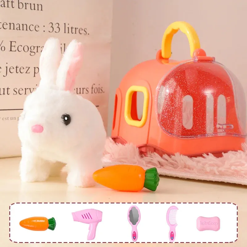 Children Pretend Play Pet Care Set Simulation Electric Plush Stuffed Dog Cat Rabbit Toy