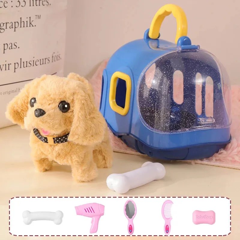 Children Pretend Play Pet Care Set Simulation Electric Plush Stuffed Dog Cat Rabbit Toy