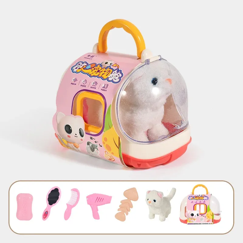 Children Pretend Play Pet Care Set Simulation Electric Plush Stuffed Dog Cat Rabbit Toy