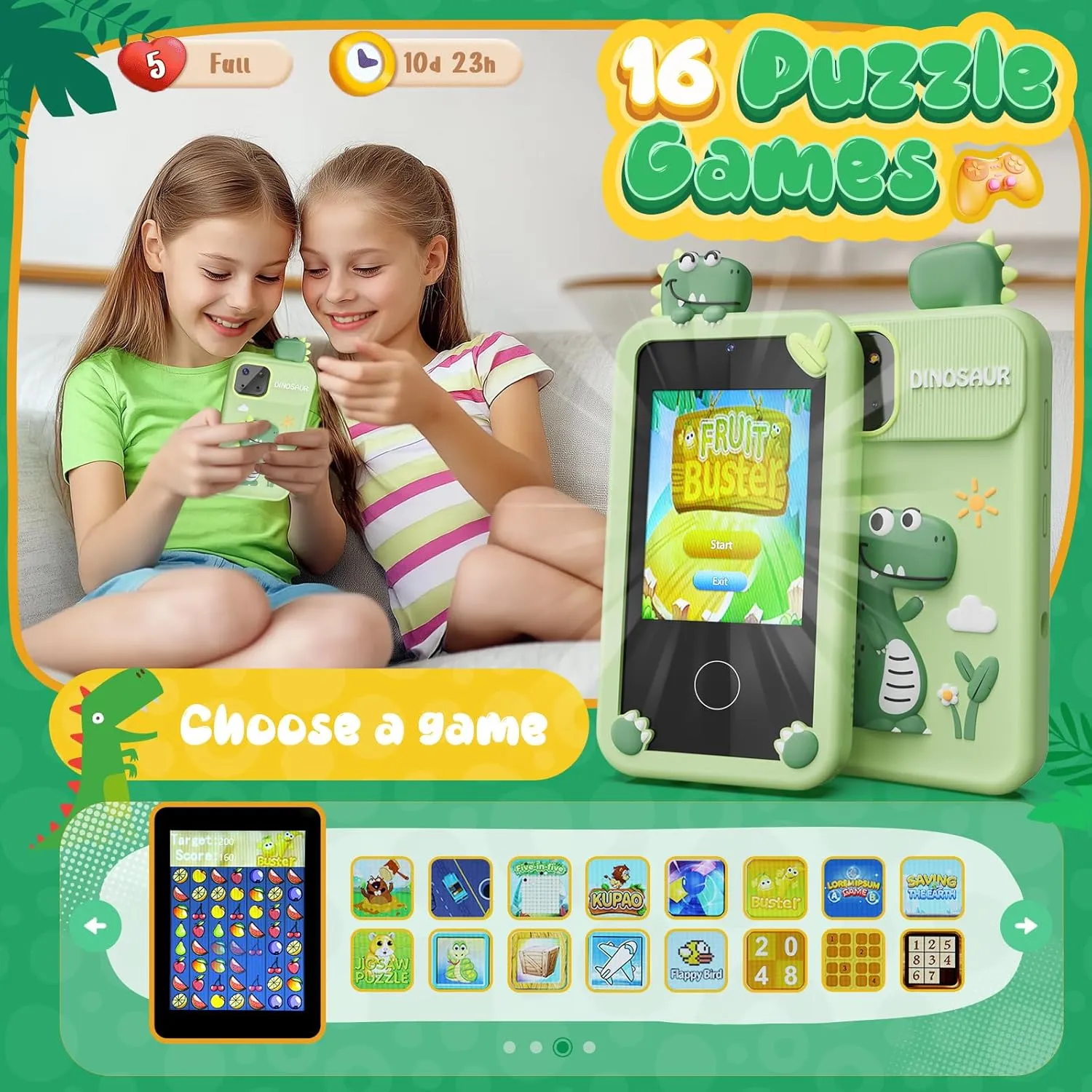 Christmas Birthday Gifts Mini Smart Phone Toys With 2.8" Touchscreen 16 Learning Games Dual Camera Music Player, 8G SD Card Kids Smart Phone Toys for Boys,Dinosaurs Gift Toys for rhetorical Boys Ages 3-9 