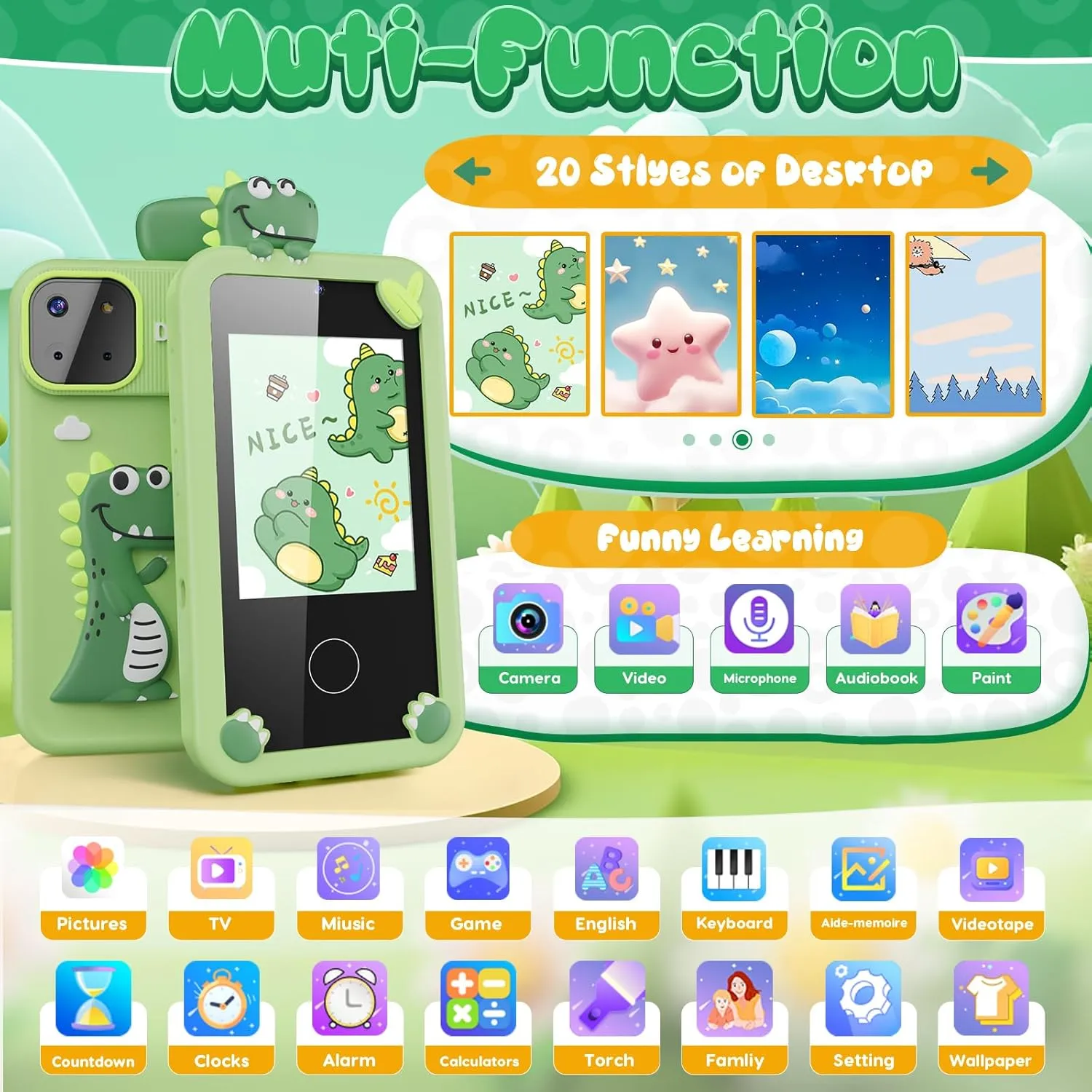 Christmas Birthday Gifts Mini Smart Phone Toys With 2.8" Touchscreen 16 Learning Games Dual Camera Music Player, 8G SD Card Kids Smart Phone Toys for Boys,Dinosaurs Gift Toys for rhetorical Boys Ages 3-9 