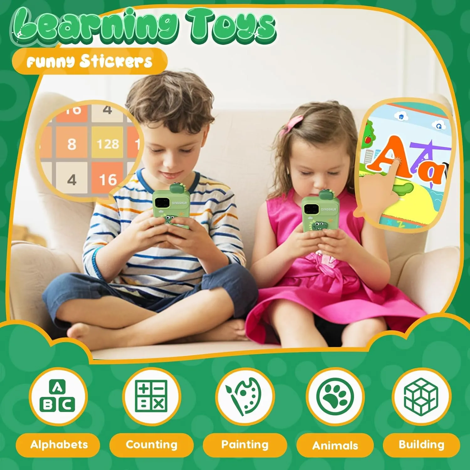 Christmas Birthday Gifts Mini Smart Phone Toys With 2.8" Touchscreen 16 Learning Games Dual Camera Music Player, 8G SD Card Kids Smart Phone Toys for Boys,Dinosaurs Gift Toys for rhetorical Boys Ages 3-9 