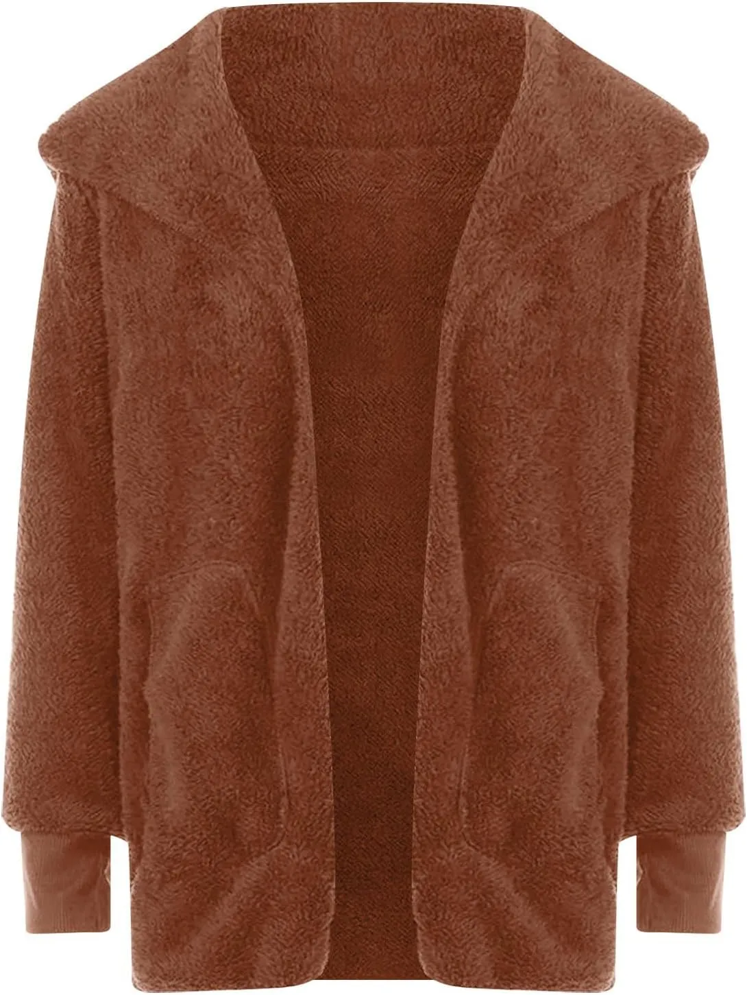 Coat Tops Women's Plush Coat Casual Solid Color Long Sleeve Cardigan Oversized Fuzzy FleeceJacket map splinter scuffle unused with Pockets Warm 