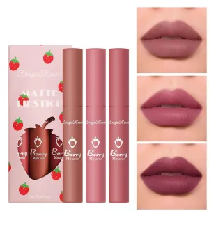 Colored Women's Non stick Cup Cute Set (D) TEAYASON 3 piece Strawberry Set Box with Velvet pregnant Mist Matte Lip Glaze Lipstick Lip 