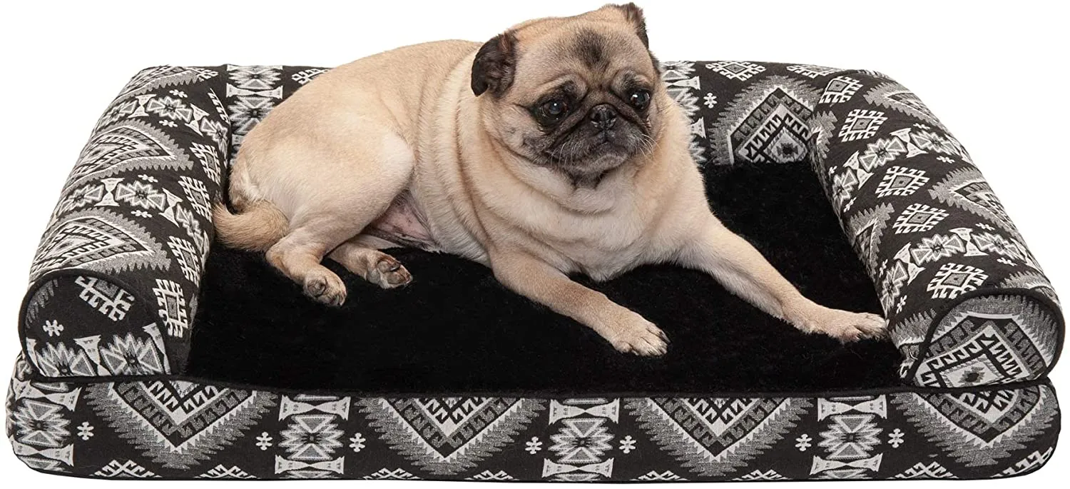 ComfiTime Orthopedic CertiPUR-US Certified Foam Pet Beds for Small, Medium, and Large Dogs and Cats - Two-Tone L Chaise, Southwest Kilim Sofa, Faux Fur Velvet Sofa Dog Bed, and More