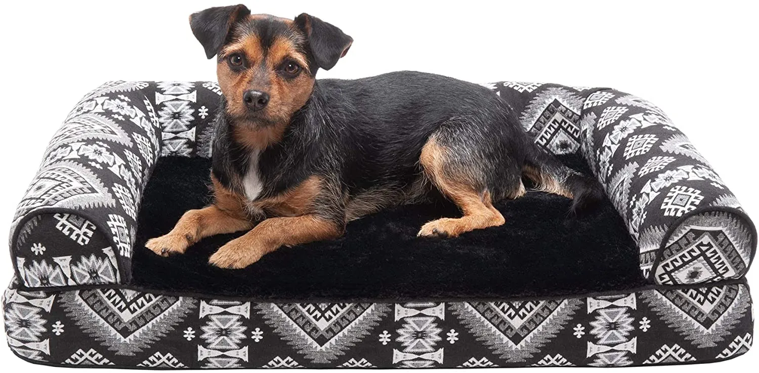 ComfiTime Orthopedic CertiPUR-US Certified Foam Pet Beds for Small, Medium, and Large Dogs and Cats - Two-Tone L Chaise, Southwest Kilim Sofa, Faux Fur Velvet Sofa Dog Bed, and More