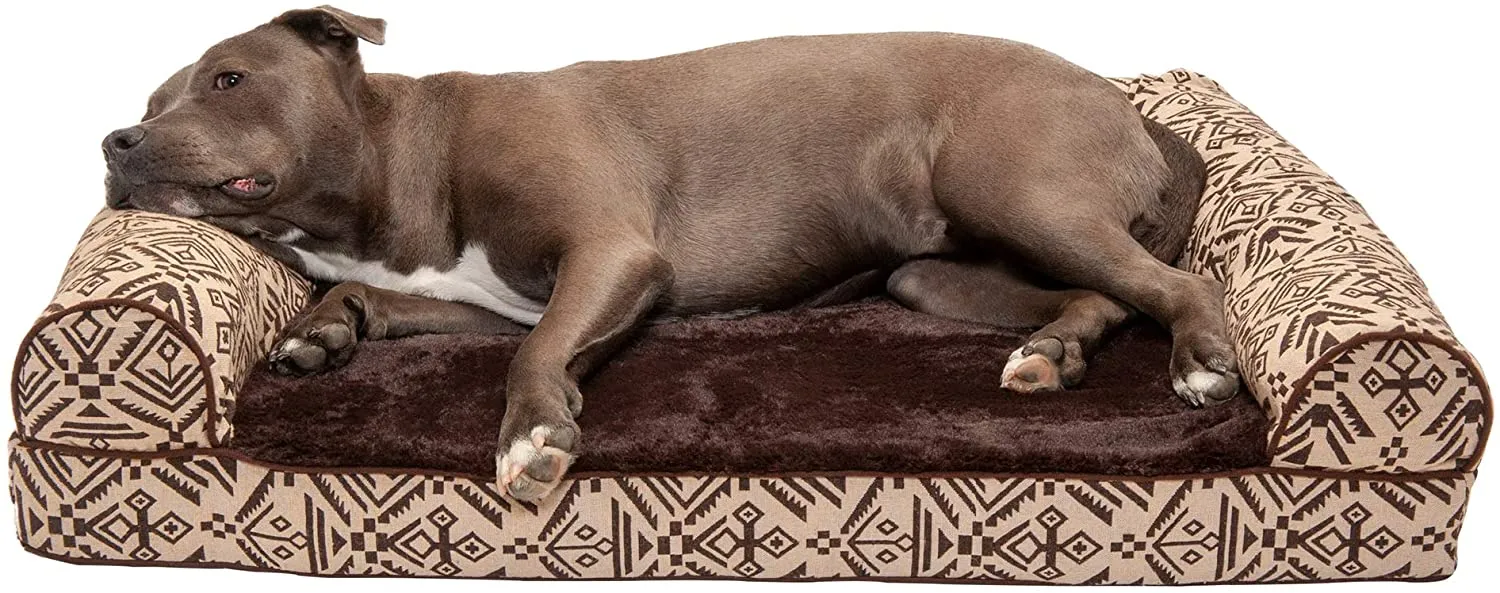 ComfiTime Orthopedic CertiPUR-US Certified Foam Pet Beds for Small, Medium, and Large Dogs and Cats - Two-Tone L Chaise, Southwest Kilim Sofa, Faux Fur Velvet Sofa Dog Bed, and More