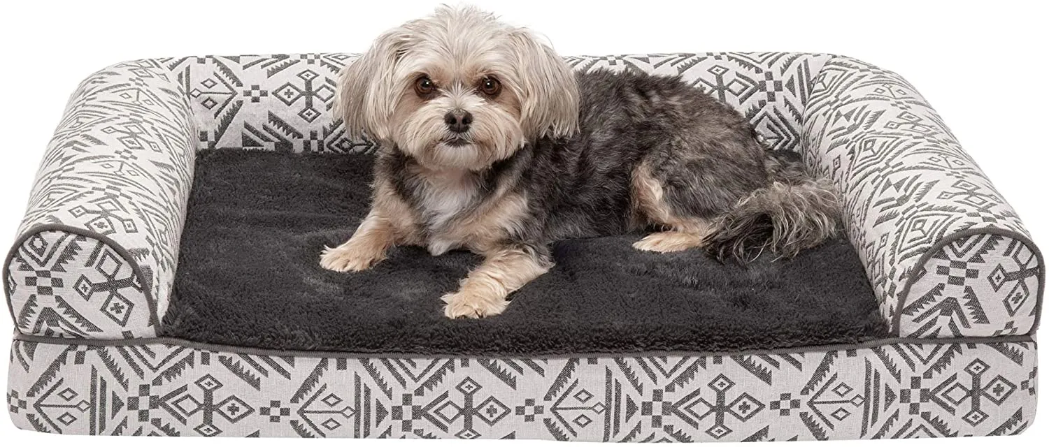 ComfiTime Orthopedic CertiPUR-US Certified Foam Pet Beds for Small, Medium, and Large Dogs and Cats - Two-Tone L Chaise, Southwest Kilim Sofa, Faux Fur Velvet Sofa Dog Bed, and More