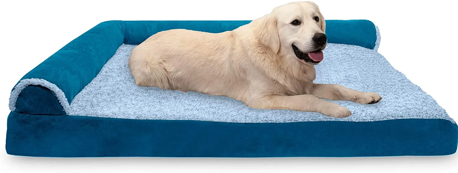 ComfiTime Orthopedic CertiPUR-US Certified Foam Pet Beds for Small, Medium, and Large Dogs and Cats - Two-Tone L Chaise, Southwest Kilim Sofa, Faux Fur Velvet Sofa Dog Bed, and More